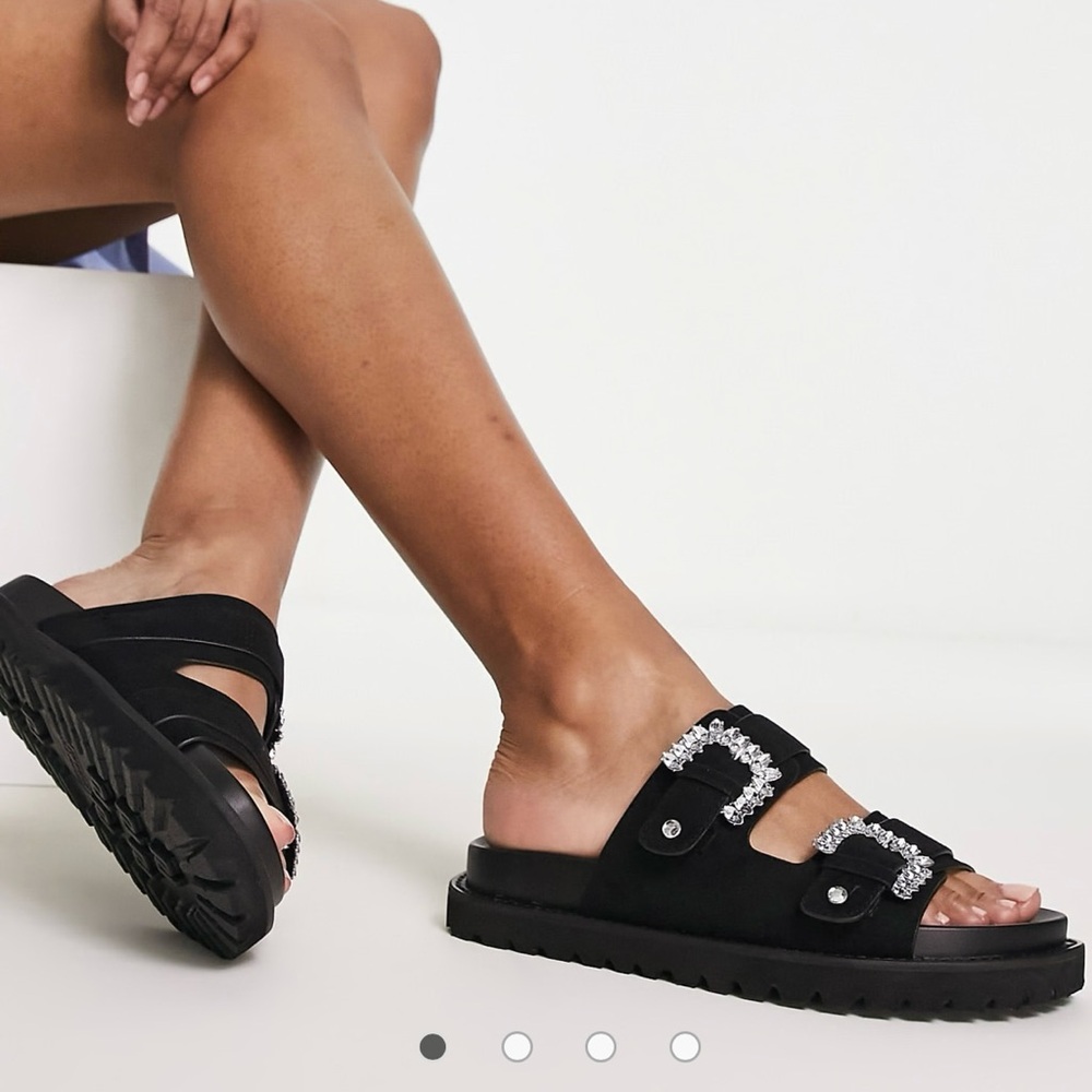 River Island Tonga Black‎ Embellished Slide Sandals